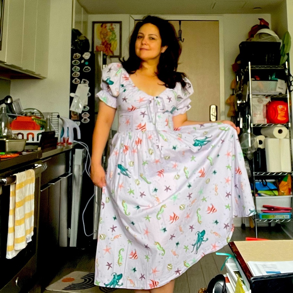 Gorgeous, Hill House, Sea Creature Print, Summer dress with pockets.